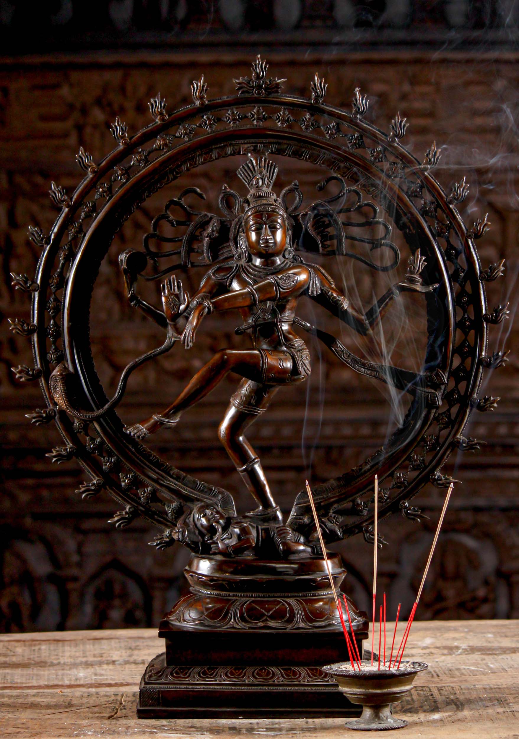 Brass Dancing Shiva as the Lord of Dance Nataraja Statue with 3 Layered Prahabhamandala 27" Questions & Answers