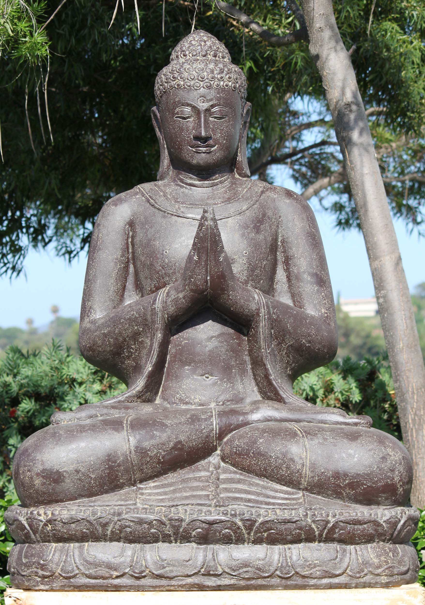 Large Namaste Buddha Garden Statue in Anjali Mudra Seated in Full Lotus Pose 59" Questions & Answers