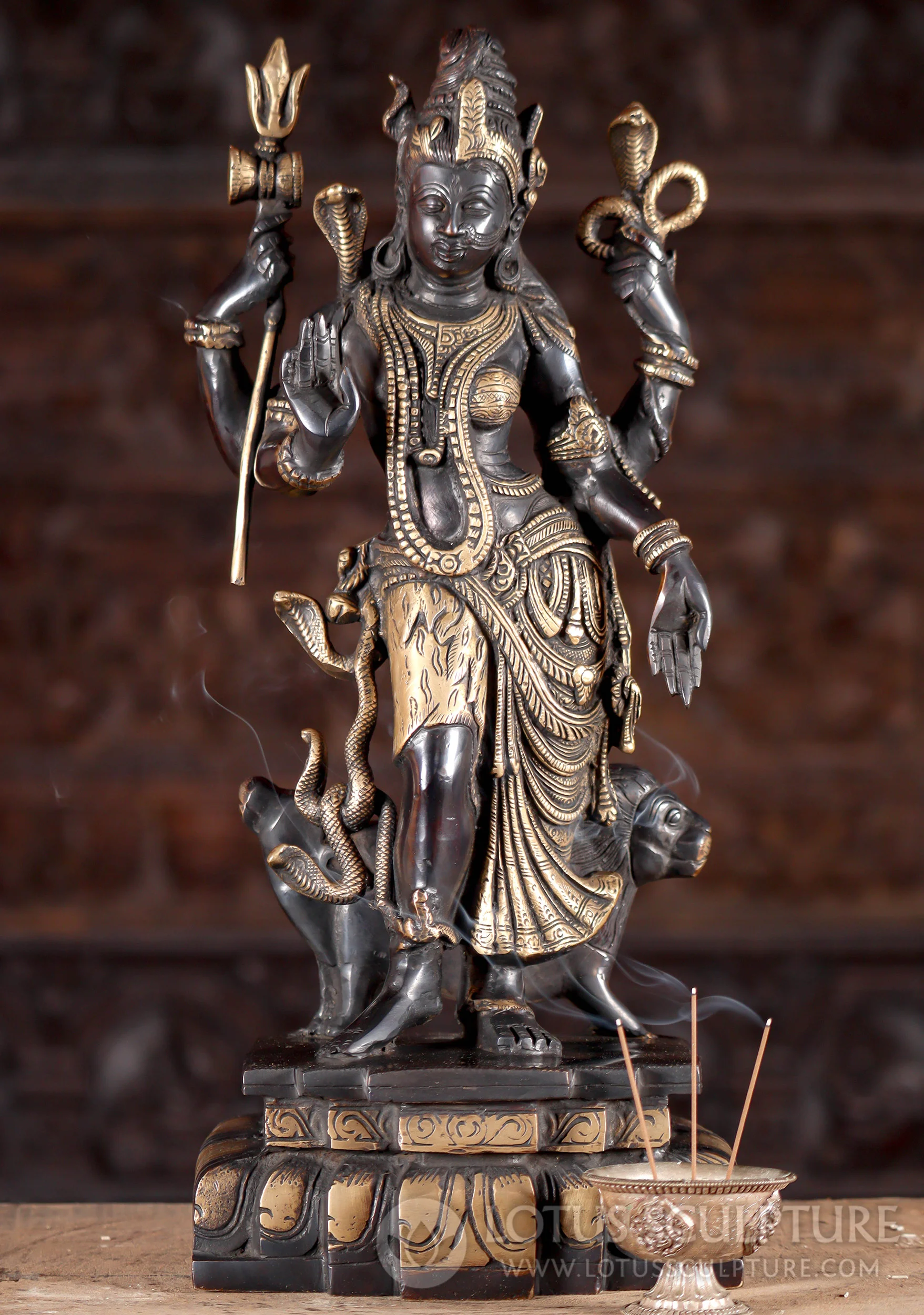 Ardhanari Statue Brass Half Shiva, Half Parvati with Nandi & Lion Vehicles 18" Questions & Answers