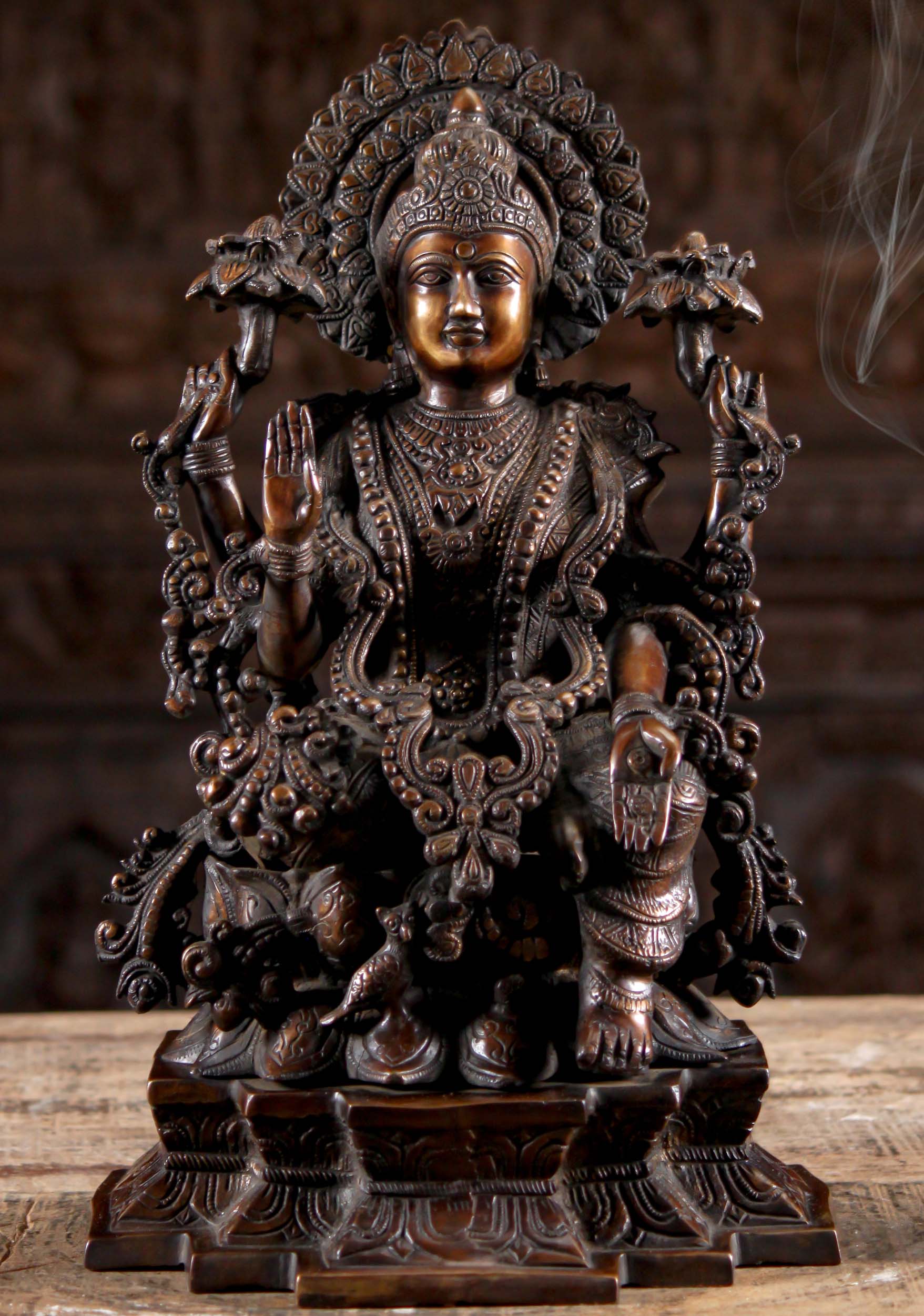 Lakshmi Brass Statue Holding 2 Lotus Flowers Hands in Varada & Abhaya Mudras with Owl 19" Questions & Answers