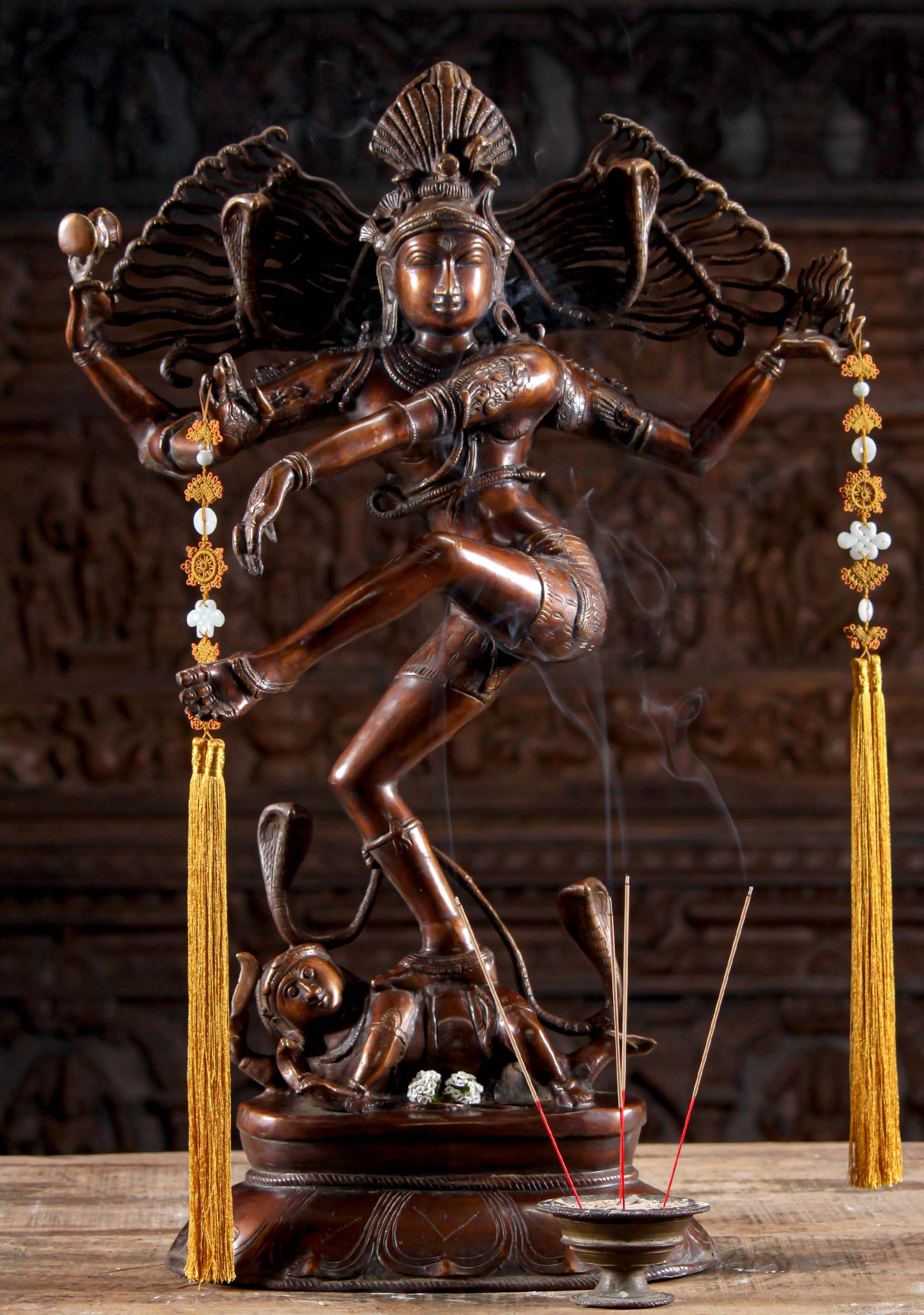 SOLD Unique Brass Nataraja Statue with 2 Cobras in His Dreadlocked Hair Without Arch 31" Questions & Answers