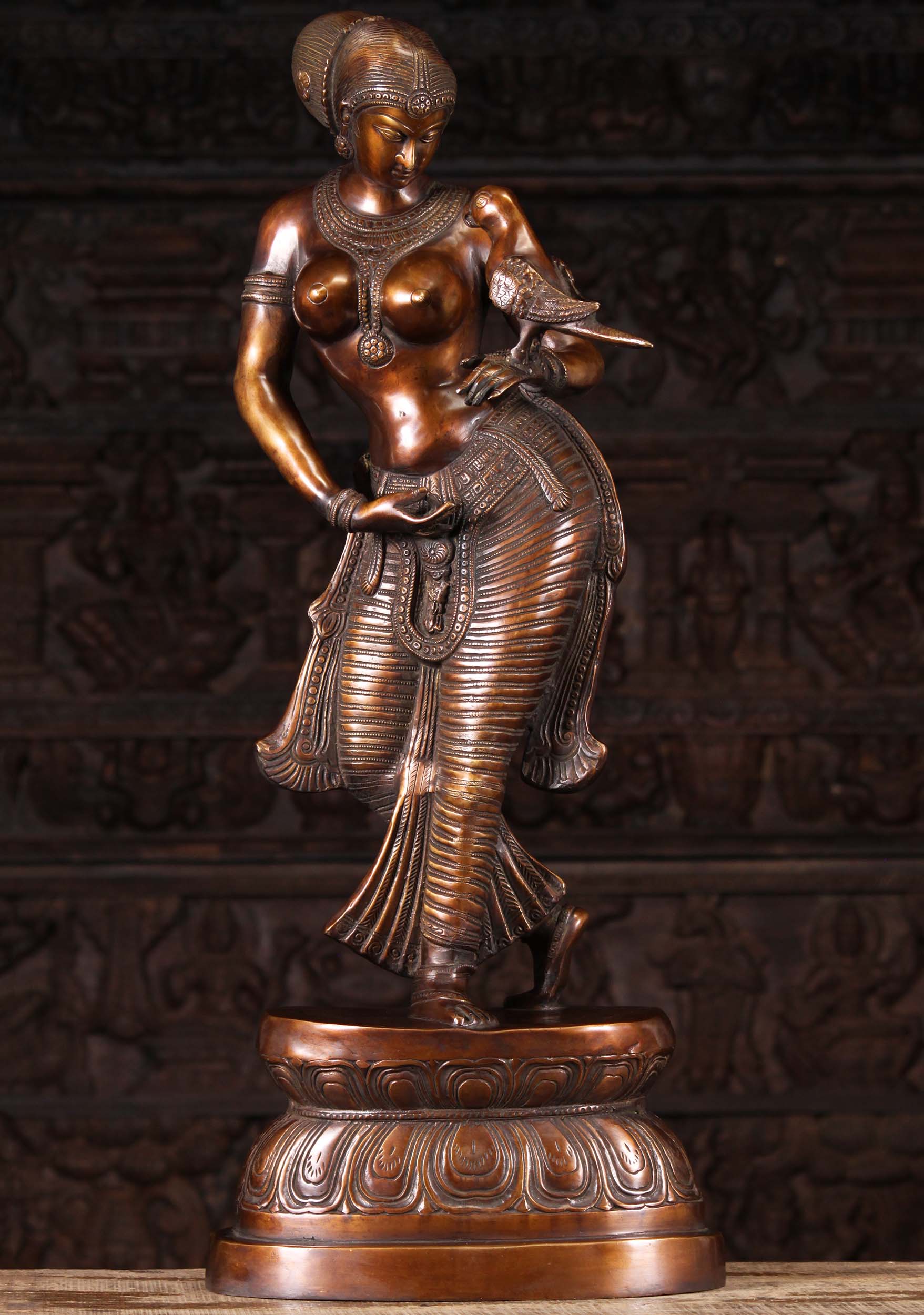 SOLD Brass Statue of the Wife Lord Shiva, Meenakshi of Madurai Holding Parrot on Her Hand 36" Questions & Answers