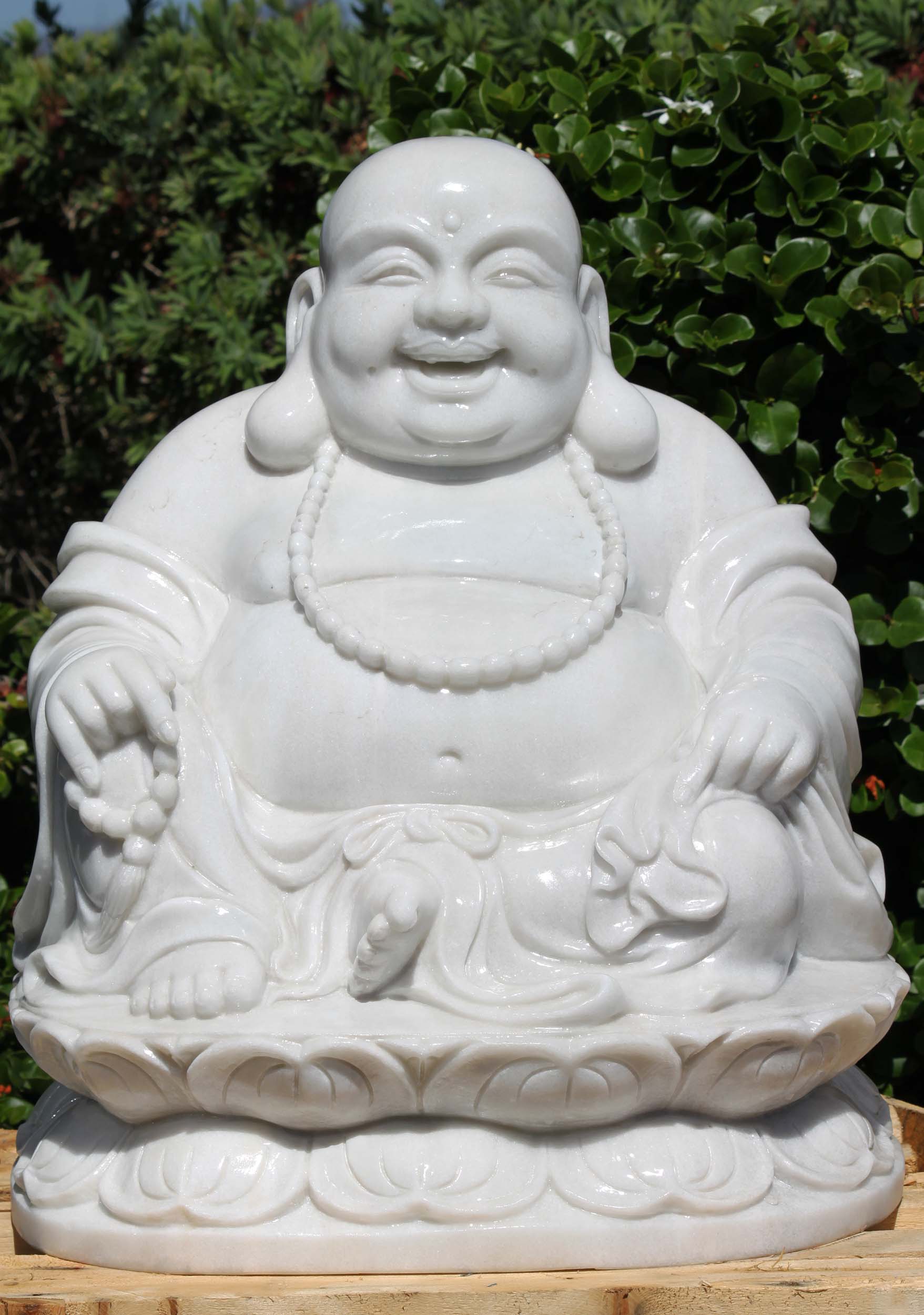 SOLD White Marble Fat & Happy Buddha Statue 25" Questions & Answers