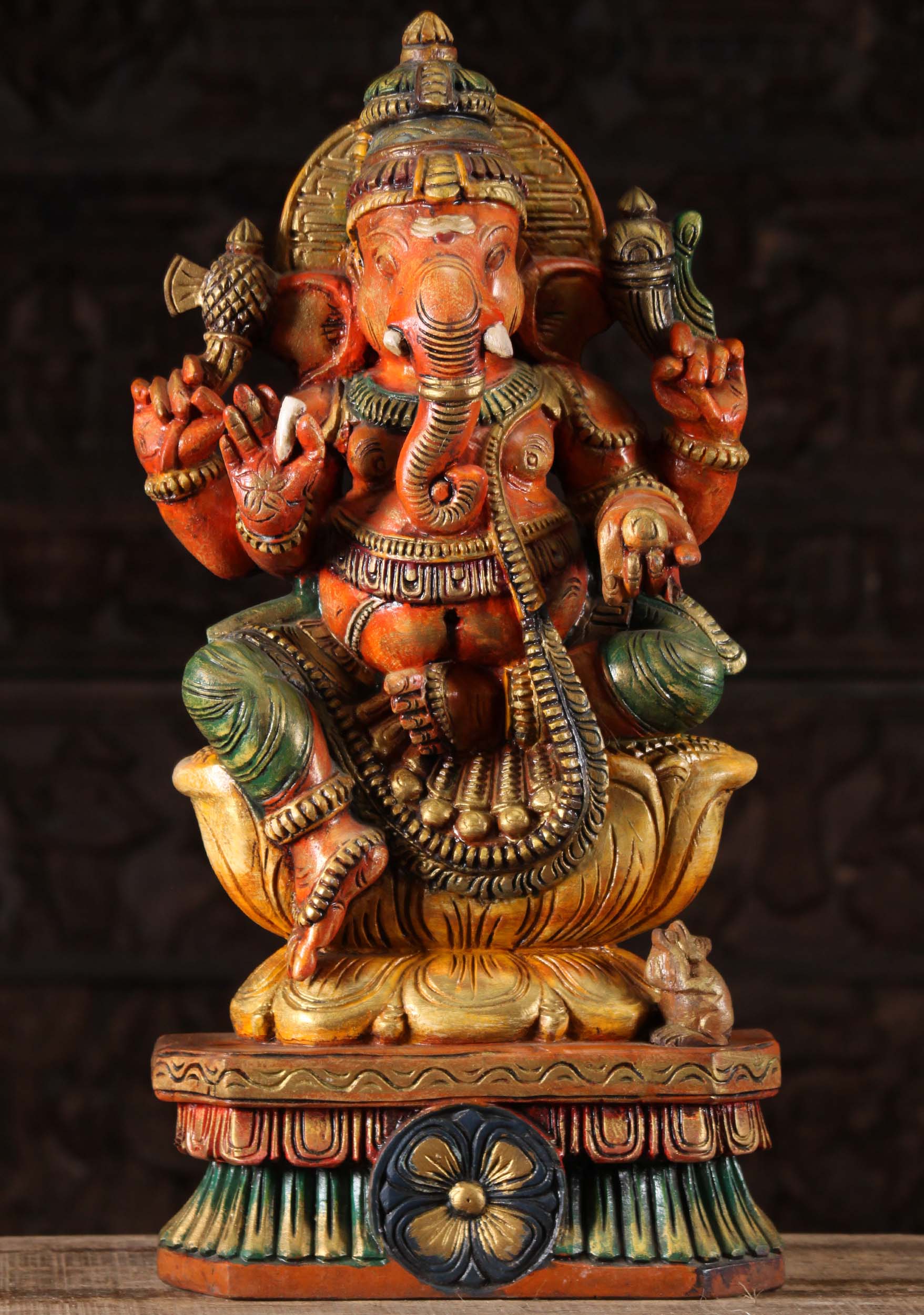 SOLD Wood Ganapathi Statue Holding Broken Tusk 24" Questions & Answers