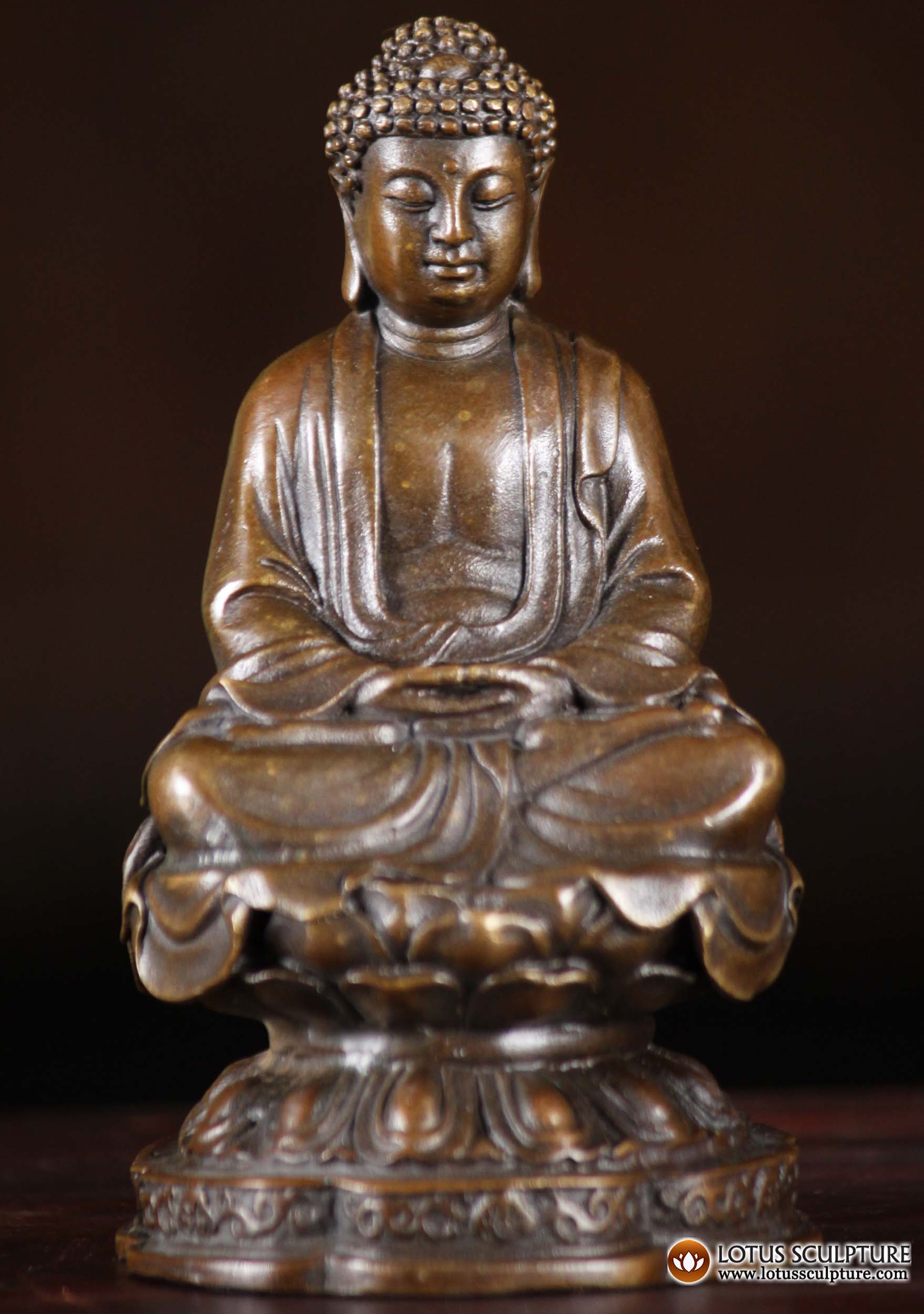 Bronze Small Japanese Buddha Statue Seated in Padmasana on Lotus Base Perfect Gift 4" Questions & Answers