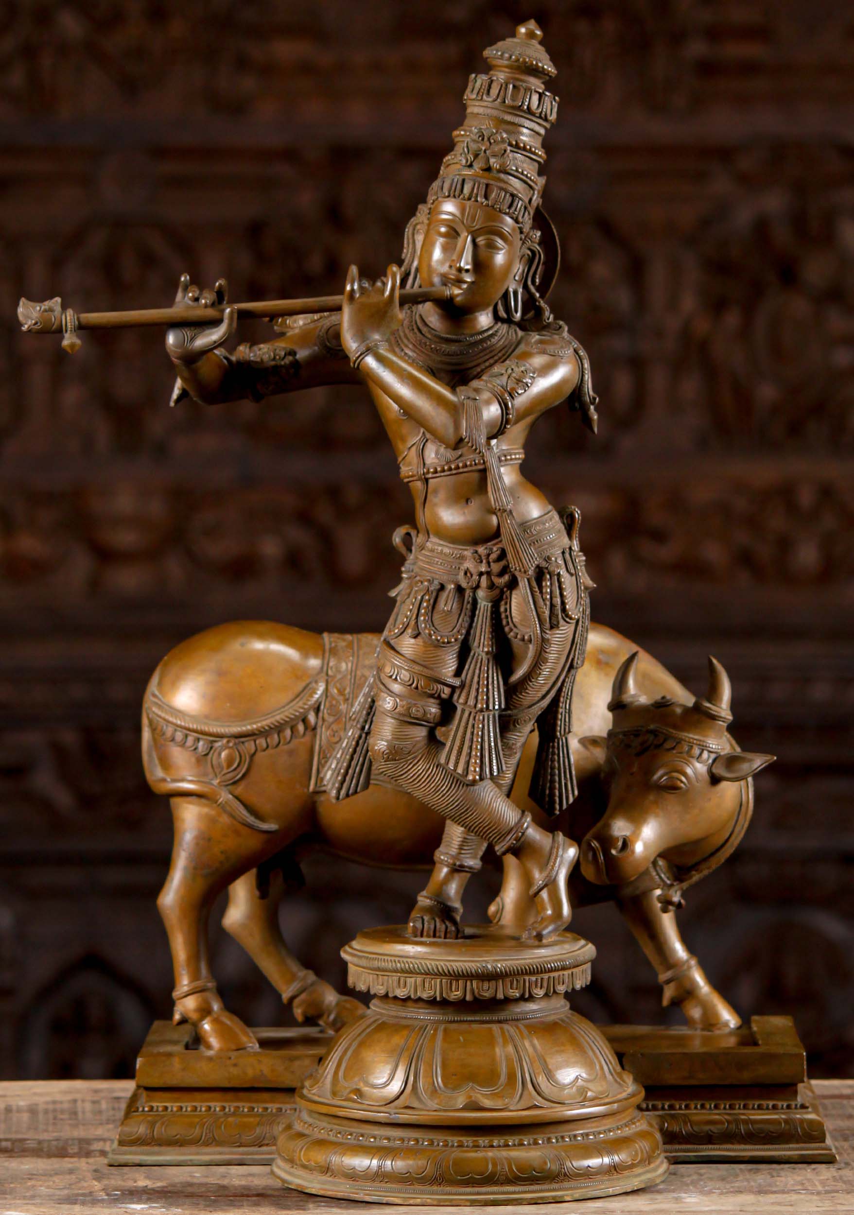 SOLD Bronze Gopal Krishna Statue with Cow 25" Questions & Answers