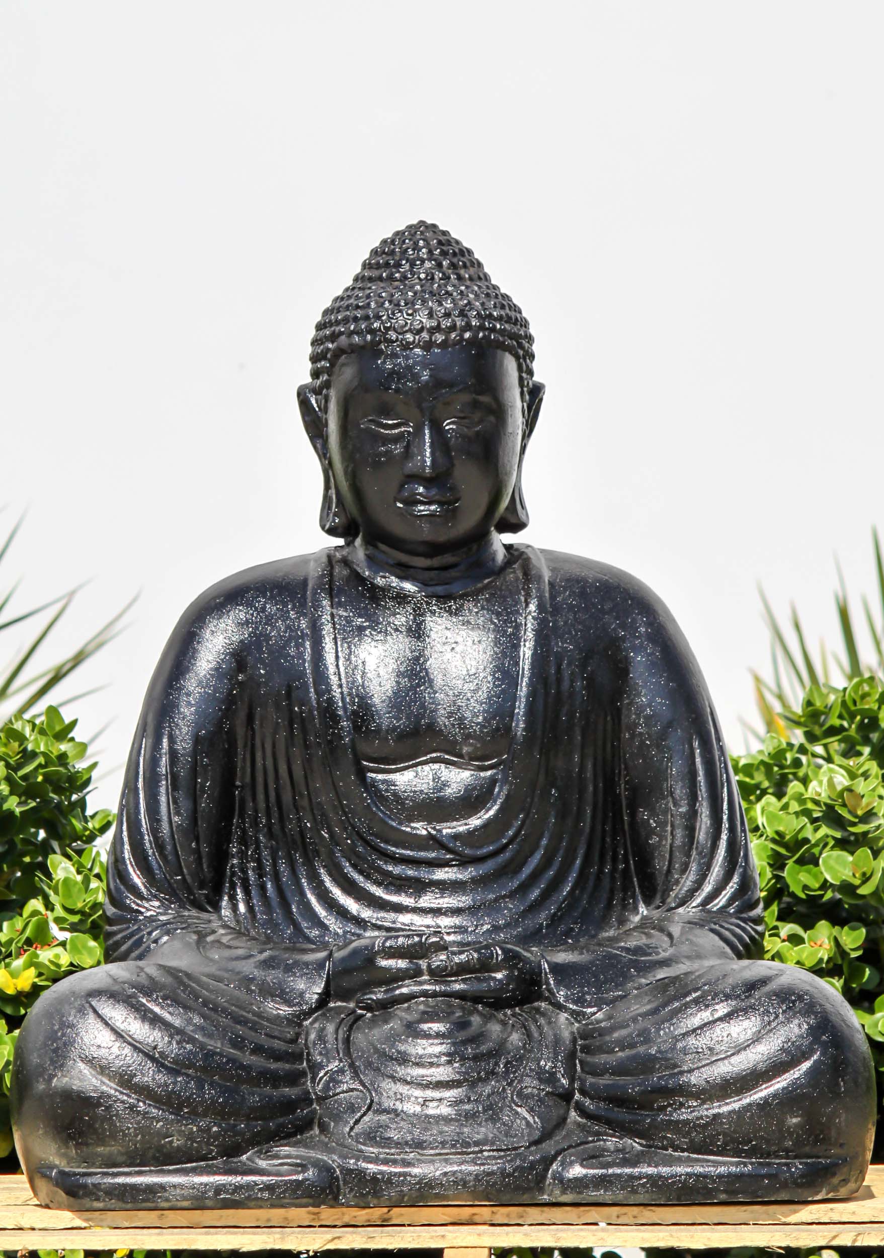 SOLD Black Meditating Kamakura Japanese Buddha Sculpture Perfect for the Garden 33" Questions & Answers