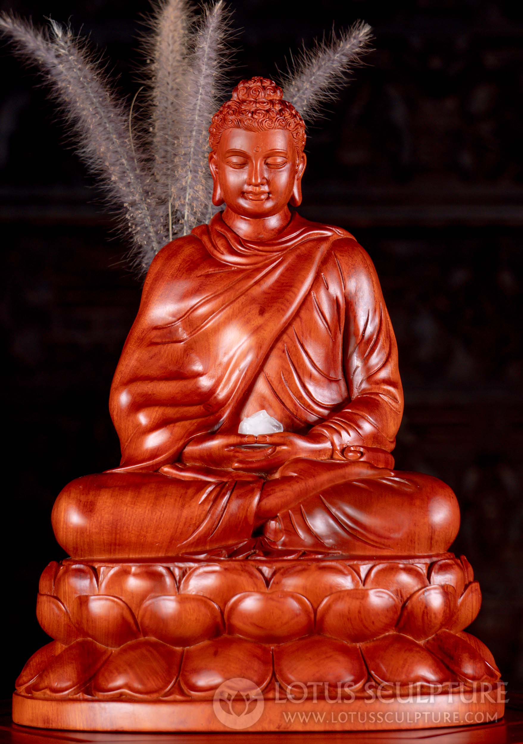 SOLD Carved Wooden Buddha Statue Captured in Blissful Meditation Wearing Full Winter Robes 16" Questions & Answers