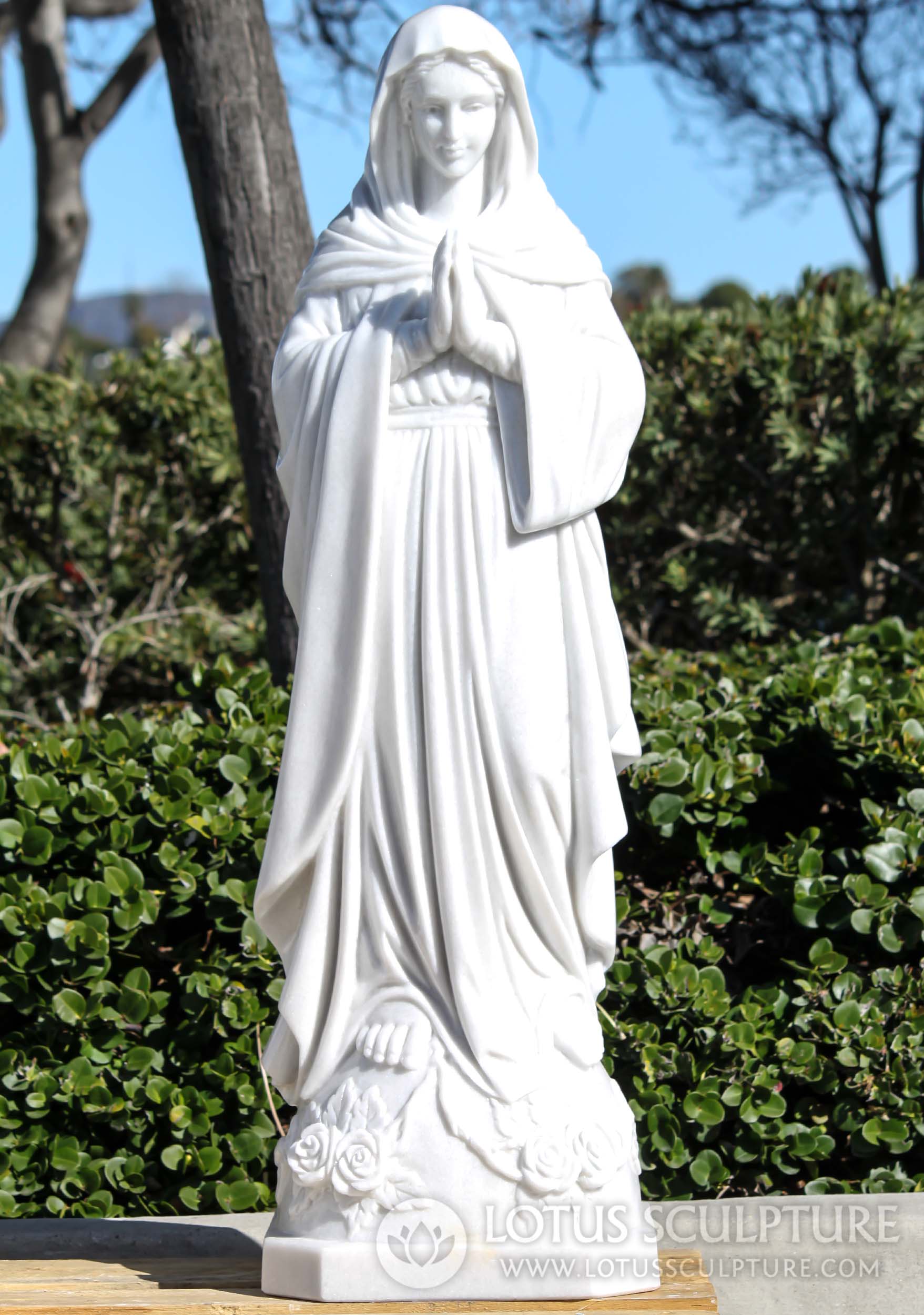 SOLD Beautiful Standing Virgin Mother Mary in Prayer Sculpture Perfect for Home Garden 40" Questions & Answers